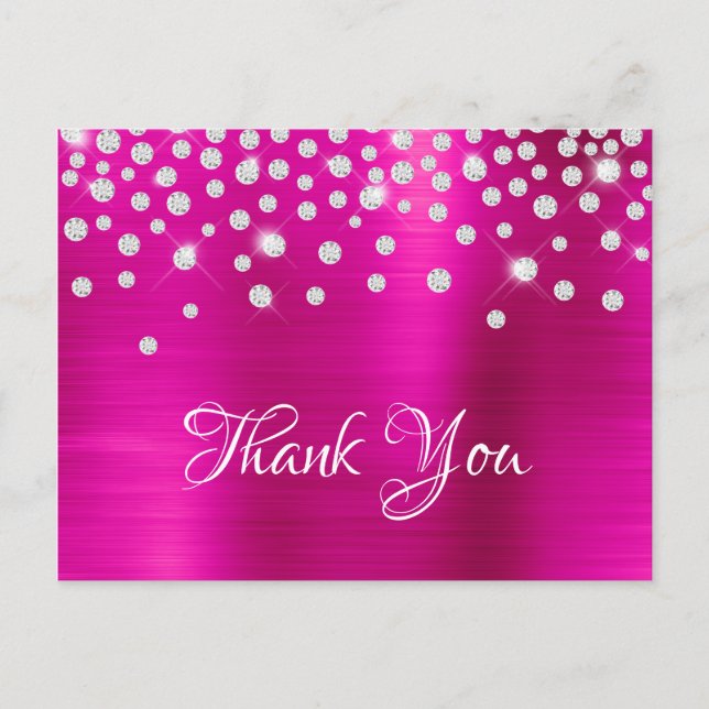 Silver Diamond Confetti Hot Pink Satin Foil Postkarte (Vorderseite)
