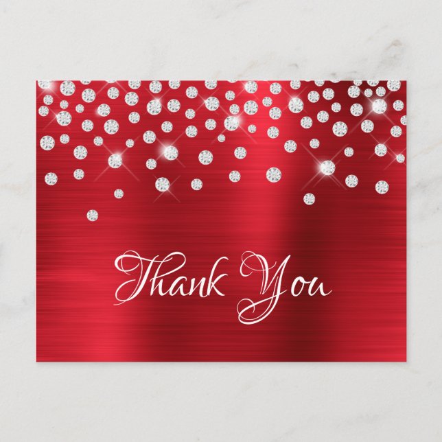 Silver Diamond Confetti Red Satin Gradient Foil Postkarte (Vorderseite)