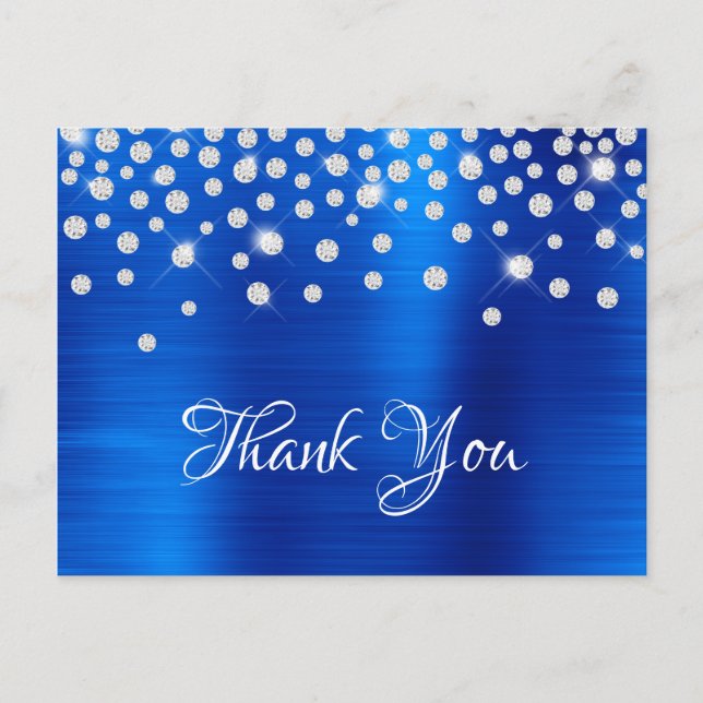 Silver Diamond Confetti Royal Blue Satin Foil Postkarte (Vorderseite)