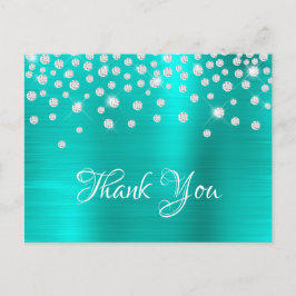 Silver Diamond Confetti Turquoise Satin Ombre Foil Postkarte