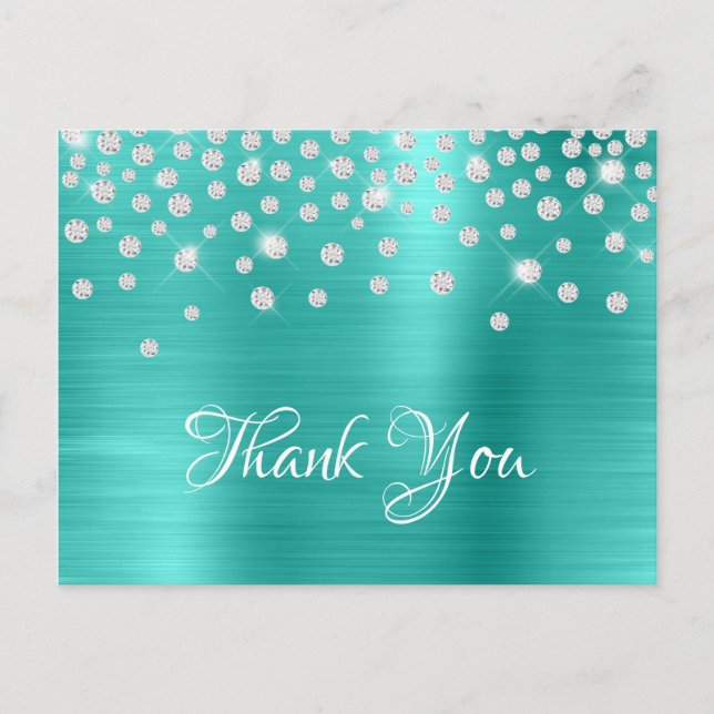 Silver Diamond Confetti Turquoise Satin Ombre Foil Postkarte (Vorderseite)