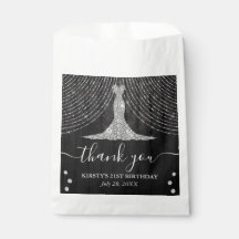 Silver Diamond Dress on Black Wood Birthday Party