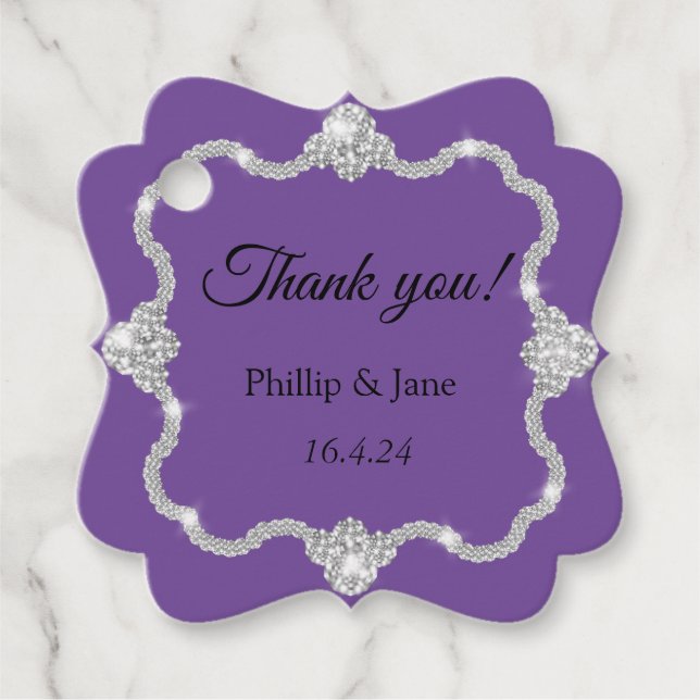 Silver Diamond Elegant Frame Gastgeschenk Hochzeit Geschenkanhänger (Vorderseite)