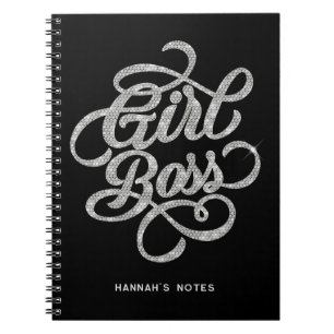 Silver Diamond Glam Girl Boss Typografie Black Notizblock