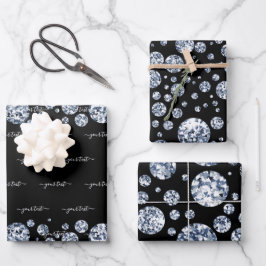 Silver Diamond Glitzer Bling Kristall Geschenkpapier Set