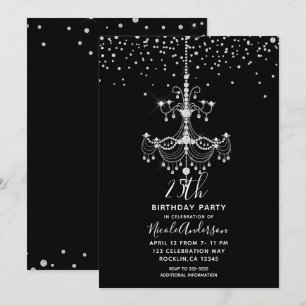 Silver Diamond Glitzer Chandelier Geburtstagsparty Einladung