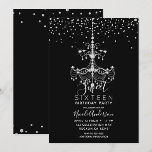 Silver Diamond Glitzer Chandelier Sweet 16 Party Einladung