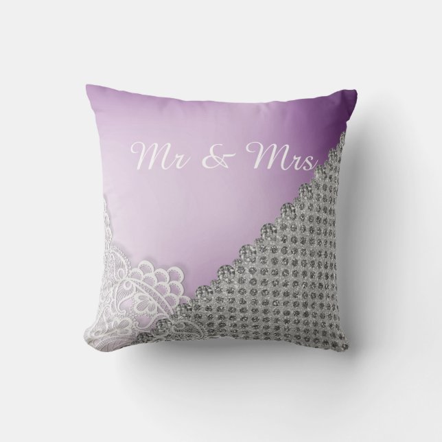 Silver DIAMOND HEART CUSHION WEDING Lila Kissen (Vorderseite)