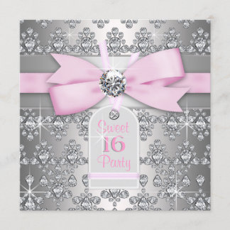 Silver Diamond Pink und Grau Geburtstagsparty Einladung