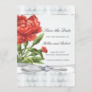 Silver Diamond & Red Blume Save the Date elegant