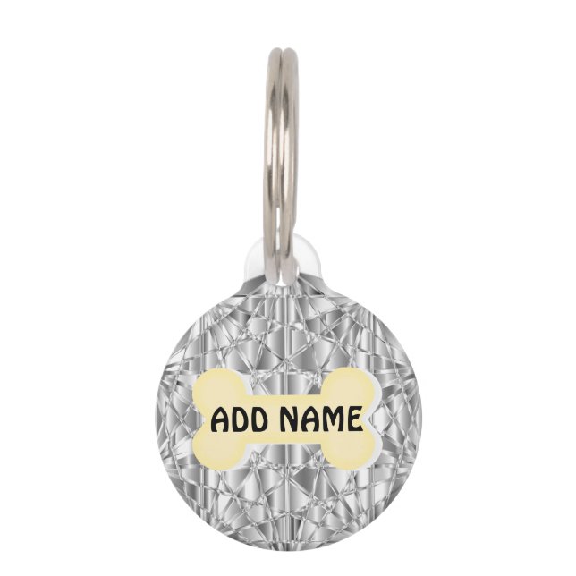 Silver Diamond Round Pet Tag Haustiermarke (Vorderseite)