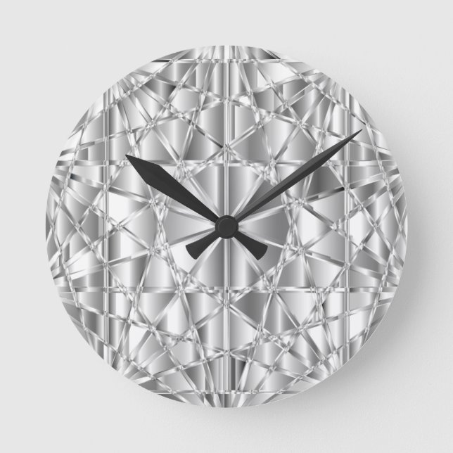 Silver Diamond Rundkissen Runde Wanduhr (Vorderseite)