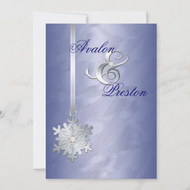 Silver Diamond Snowflake Blauer Foil Einladung (Vorderseite)
