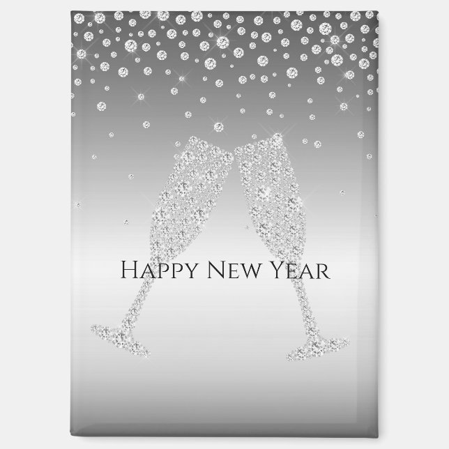 Silver Diamond Sparkle Champagne Glass New Year's Magnet (Vorderseite)