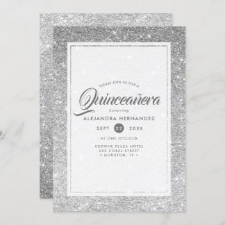 Silver Diamond Sparkle Glitzer Elegante Quinceañer Einladung