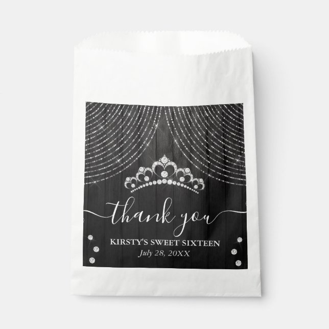 Silver Diamond Tiara auf Black Wood 16 . Geburtsta Geschenktütchen (Vorderseite)