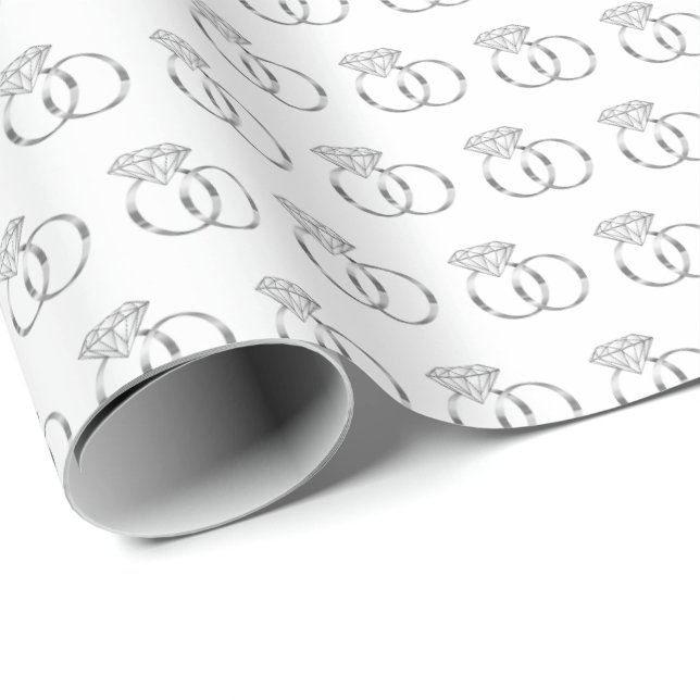 Silver Diamond Wedding Rings Geschenkpapier (Rolleneckpunkt)