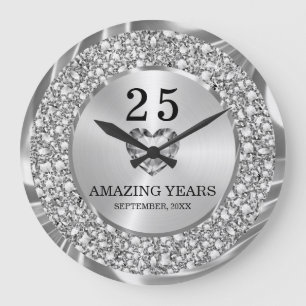 Silver Diamonds 25. Hochzeitstag Große Cl Wanduhr