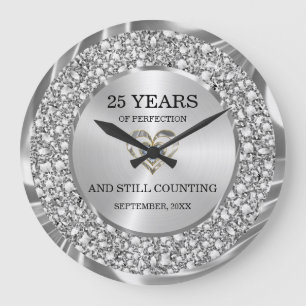 Silver Diamonds 25. Hochzeitstag Grosses Große Wanduhr