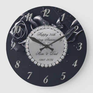 Silver Diamonds Black Rose 25 Jahre Große Wanduhr
