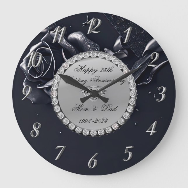 Silver Diamonds Black Rose 25 Jahre Große Wanduhr (Vorderseite)