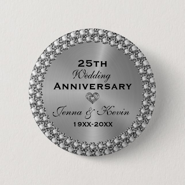 Silver & Diamonds Button zum 25. Hochzeitstag (Vorderseite)