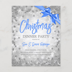 Silver Diamonds Glitzer Christmas Blue Invite Flyer