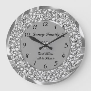 Silver Diamonds Heart 2 Large Clock Große Wanduhr