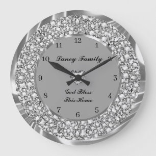 Silver Diamonds Heart Large Clock Große Wanduhr