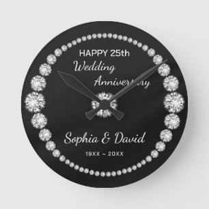 Silver Diamonds Look Runde Wanduhr