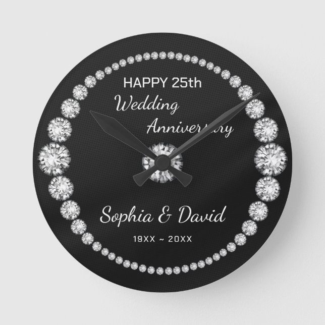 Silver Diamonds Look Runde Wanduhr (Vorderseite)