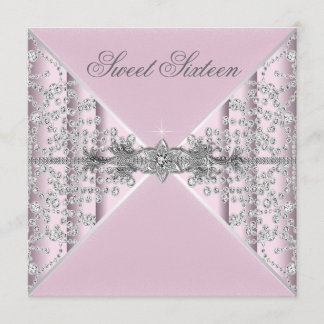 Silver Diamonds Pink Sweet 16 Geburtstagsparty Einladung