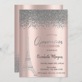 Silver Diamonds Rose Gold, Eiffelturm Quinceanera Einladung