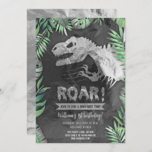Silver Dinosaur Roar Geburtstag Einladung