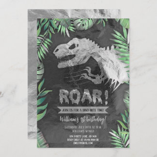 Silver Dinosaur Roar Geburtstag Einladung