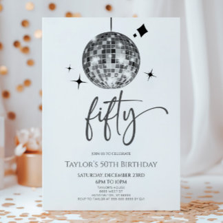 Silver Disco Ball 50. Geburtstagsparty Einladung