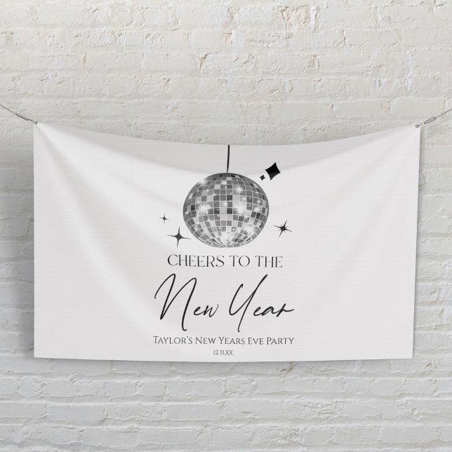 Silver Disco Ball Cheers Silvester Party Banner (Von Creator hochgeladen)
