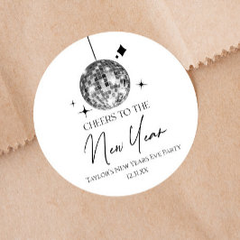 Silver Disco Ball Cheers Silvester Party Runder Aufkleber