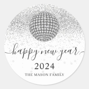 Silver Disco Ball Cheers Silvester Party Runder Aufkleber