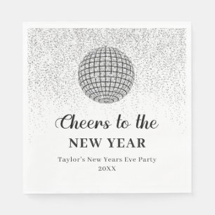 Silver Disco Ball Cheers Silvester Party Serviette