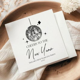 Silver Disco Ball Cheers Silvester Party Serviette