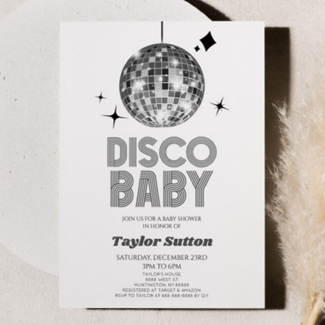 Silver Disco Ball "Disco Baby" Babydusche Einladung (Von Creator hochgeladen)