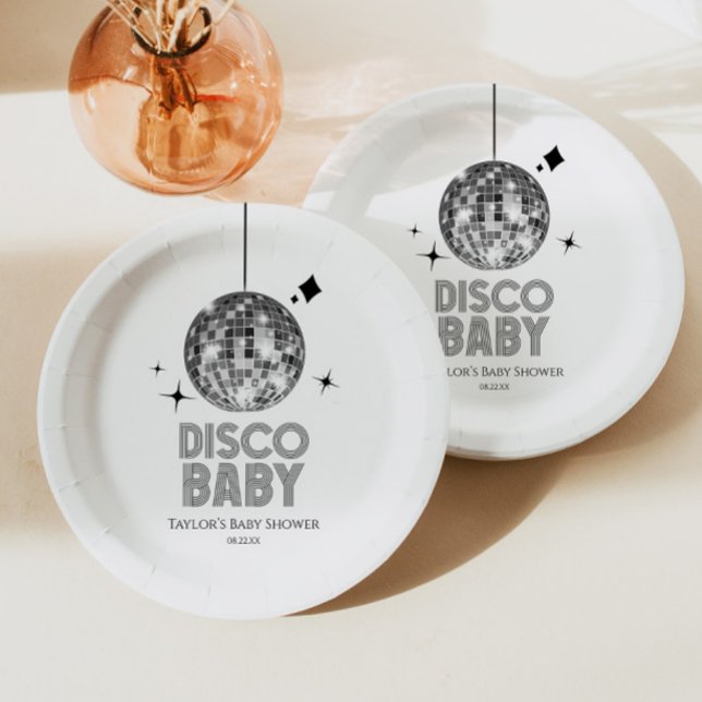Silver Disco Ball "Disco Baby" Babydusche Pappteller (Von Creator hochgeladen)