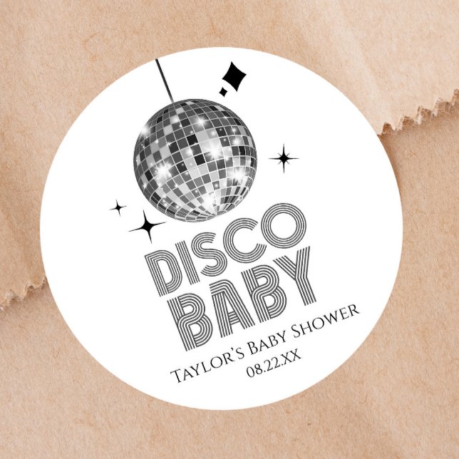 Silver Disco Ball "Disco Baby" Babydusche Runder Aufkleber (Von Creator hochgeladen)