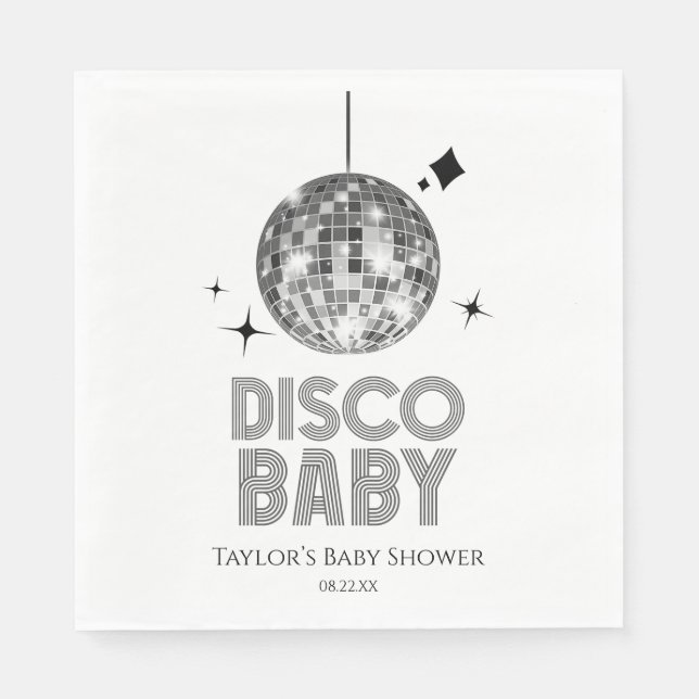 Silver Disco Ball "Disco Baby" Babydusche Serviette (Vorderseite)