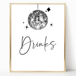 Silver Disco Ball Drinks Tafelschild Poster