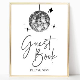 Silver Disco Ball Guest Book Party Signage Poster