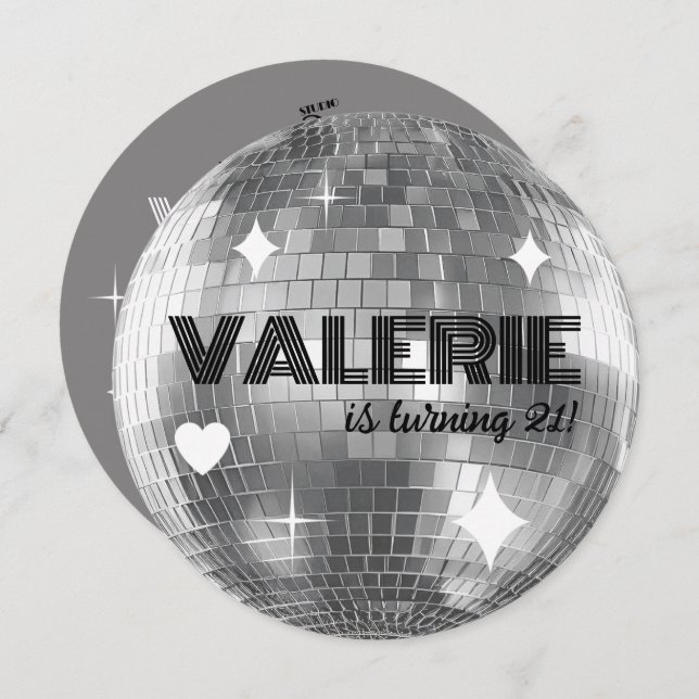 Silver Disco Ball Happy Geburtstag Einladung (Vorne/Hinten)