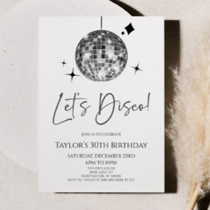 Silver Disco Ball Let's Disco Geburtstagsparty Einladung