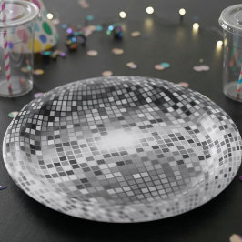 Silver Disco Ball Party Glamour Pappteller